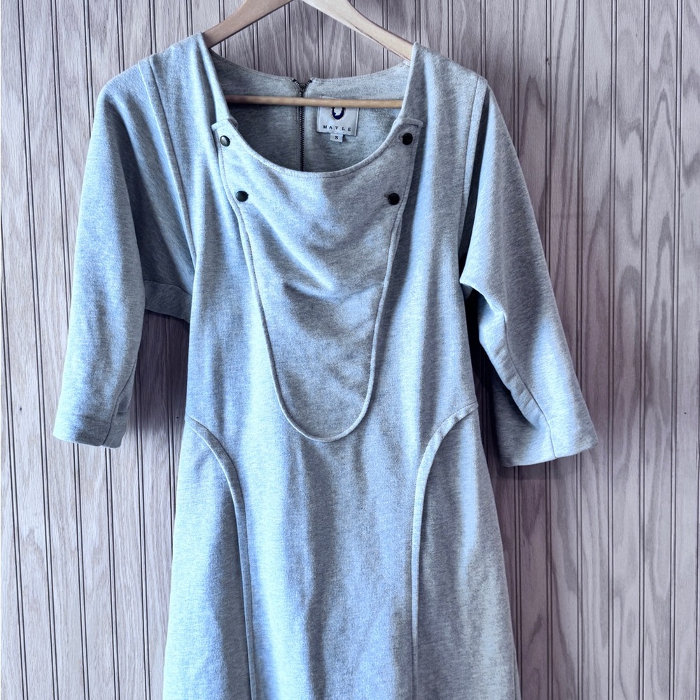 Mayle Heather Gray Mini Dress with brass button and chain details
